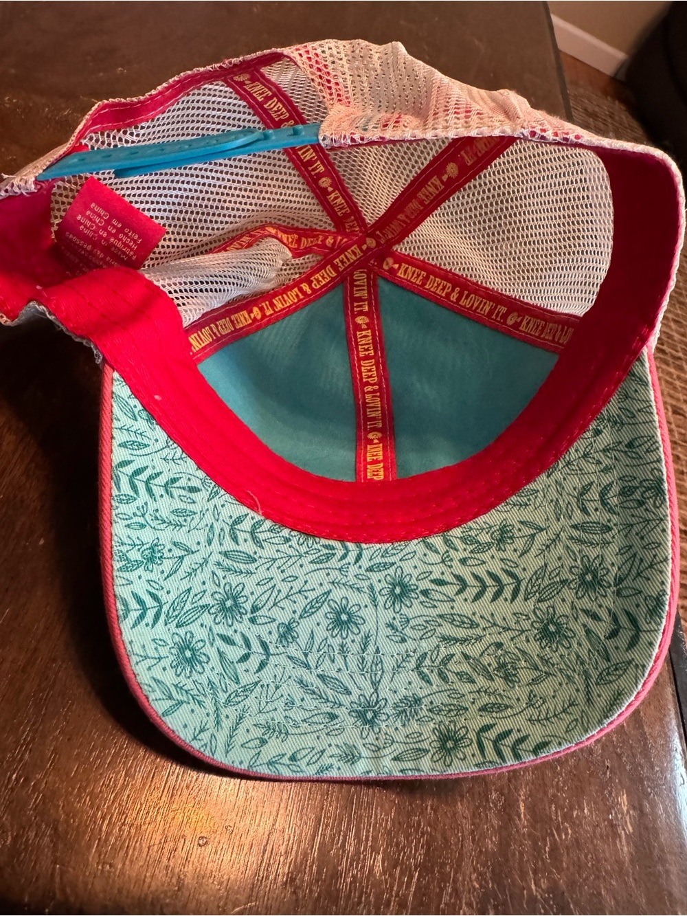 "Barn Hair Don't Care" Teal and Coral Mesh Trucker Hat - Picture 2 of 4